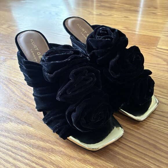 Kurt Geiger Shoes - KURT GEIGER LONDON BLOOM MULE BLACK VELVET HEELS